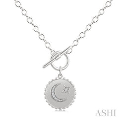 1/20 Ctw Crescent Moon & Star Toggle Single Cut Diamond Fashion Necklace in Sterling Silver