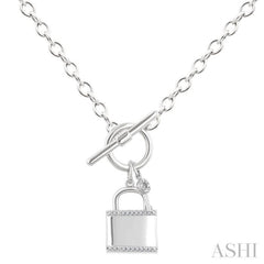 1/10 Ctw Lock & Key Toggle Single Cut Diamond Fashion Necklace in Sterling Silver