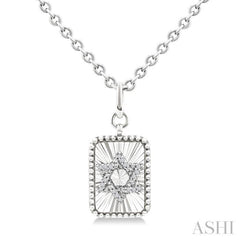 1/10 Ctw Rectangle Fluted Medallion Single Cut Diamond Star of David Pendant With Chain in Sterling Silver