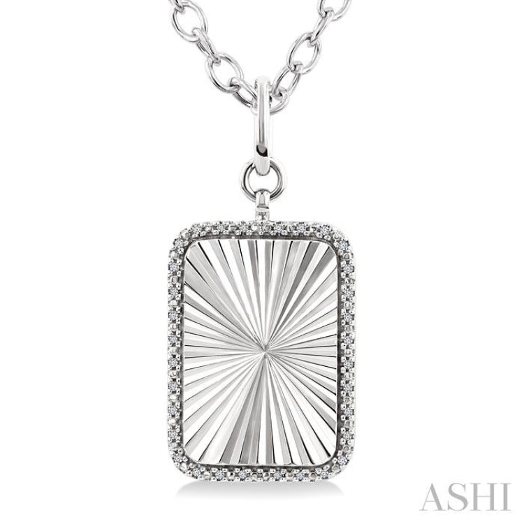 1/10 Ctw Rectangle Fluted Medallion Single Cut Diamond Pendant With Chain in Sterling Silver