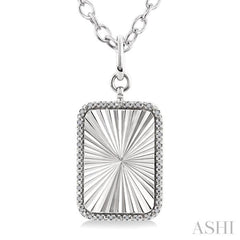 1/10 Ctw Rectangle Fluted Medallion Single Cut Diamond Pendant With Chain in Sterling Silver