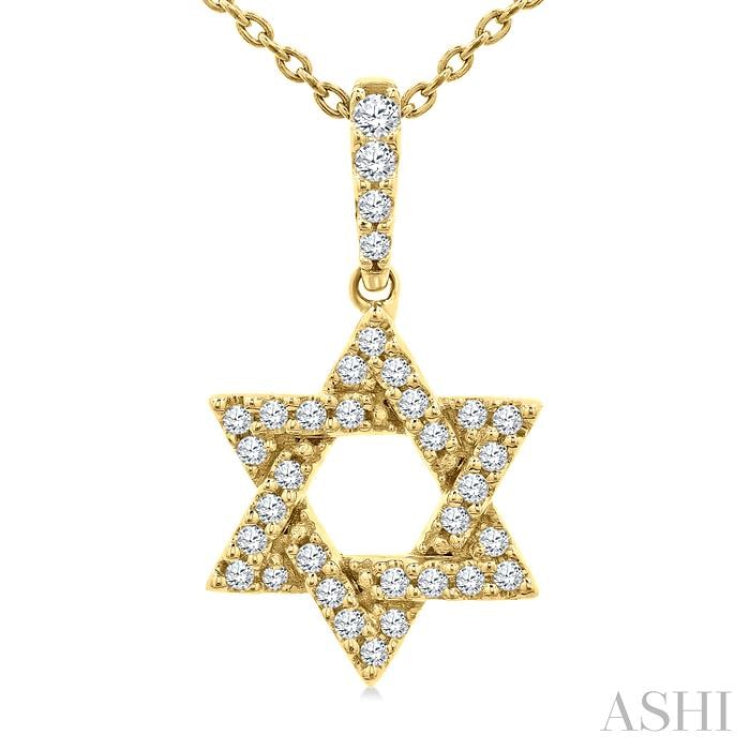 1/6 Ctw Star of David Round Cut Diamond Fashion Pendant With Chain in 10K Yellow Gold