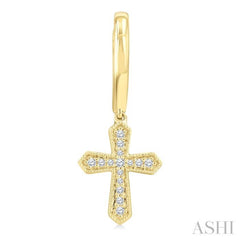 1/6 Ctw Round Cut Diamond Cross Petite Fashion Huggies Earrings in 10K Yellow Gold