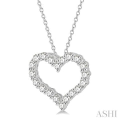 1 Ctw Heart Shape Round Cut Diamond Pendant With Chain in 14K White Gold