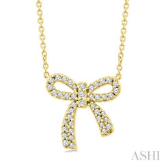 1/5 Ctw Bow Single Cut Diamond Petite Fashion Pendant With Chain in 10K Yellow Gold