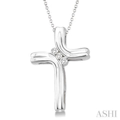 1/10 Ctw Round Cut Diamond Cross Pendant in Sterling Silver with Chain