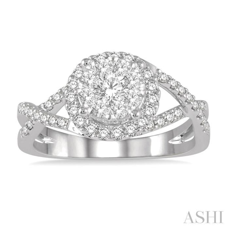 3/4 Ctw Lovebright Round Cut Diamond Engagement Ring in 14K White Gold
