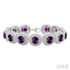 7 MM Oval Shape Amethyst and 1/10 Ctw Single Cut Diamond Semi-Precious Bracelet in Sterling Silver