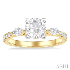 3/8 Ctw Marquise and Round Cut Diamond Semi-Mount Engagement Ring in 14K Yellow and White Gold