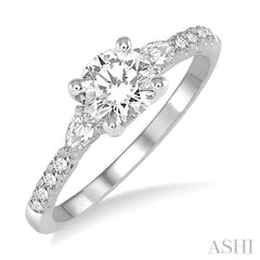 3/8 Ctw Circular Shape Pear & Round Cut Diamond Semi-Mount Engagement Ring in 14K White Gold
