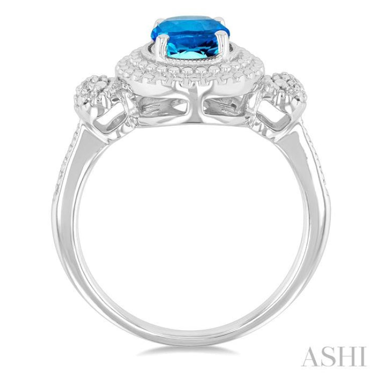 1/20 Ctw Oval Cut 8X6 MM Blue Topaz and Round Cut Diamond Semi-Precious Ring in Sterling Silver
