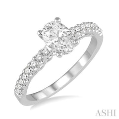 1/4 Ctw Oval Shape Semi-Mount Diamond Engagement Ring in 14K White Gold