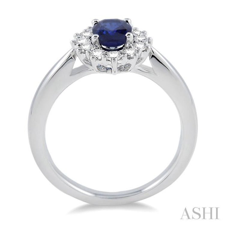 7x5 MM Oval Shape Sapphire and 1/3 Ctw Round Cut Diamond Precious Ring in 14K White Gold