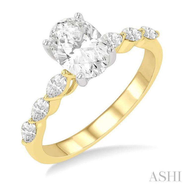 3/8 Ctw Oval Shape Marquise & Round Cut Diamond Semi-Mount Engagement Ring in 14K Yellow and White Gold