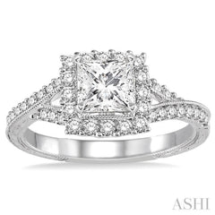 1/2 Ctw Round Diamond Semi-Mount Engagement Ring in 14K White Gold
