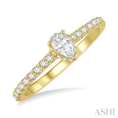 1/5 Ctw Pear Shape Round Cut Diamond Semi-Mount Engagement Ring in 14K Yellow Gold