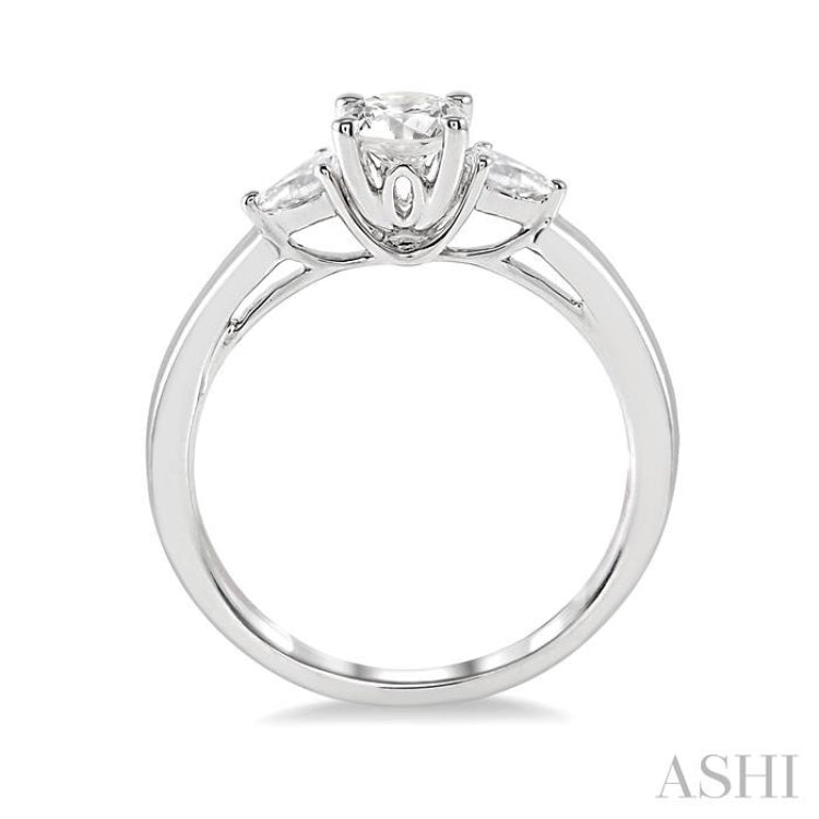 1/5 Ctw Round Center Pear Cut Diamond Semi-Mount Engagement Ring in 14K White Gold