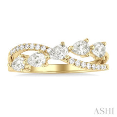 7/8 Ctw Split Criss Cross Pear and Round Cut Diamond Fashion Ring in 14K Yellow Gold