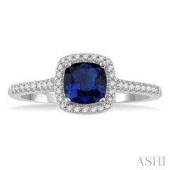 5x5 MM Cushion Shape Sapphire and 1/5 Ctw Round Cut Diamond Precious Ring in 10K White Gold