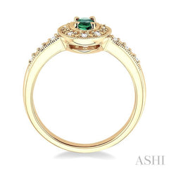5x3 MM Oval Shape Emerald and 1/10 Ctw Single Cut Diamond Ring in 10K Yellow Gold