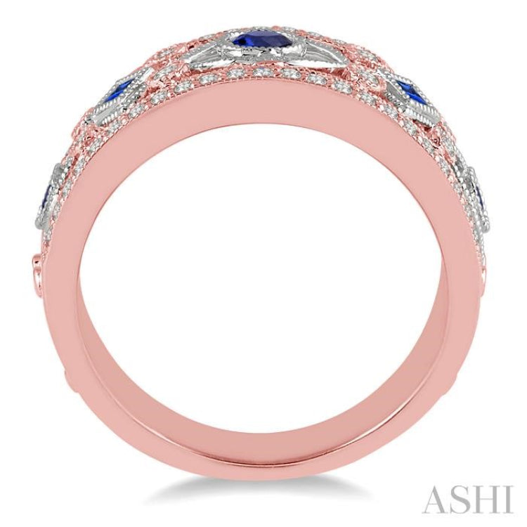 1/3 Ctw Round Cut Diamond and Princess & Round Cut Sapphire Precious Band in 14K Rose and White Gold