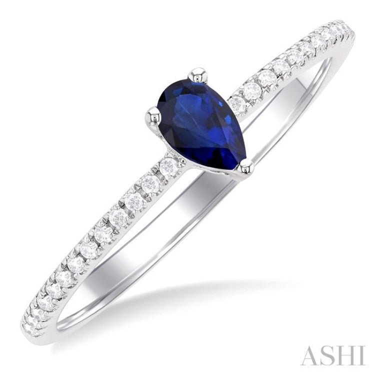 5x3 MM Pear Cut Sapphire and 1/10 Ctw Petite Round Cut Diamond Precious Fashion Ring in 10K White Gold