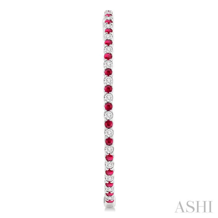 2.1 MM Ruby and Alternating 2 1/2 Ctw Round Cut Inside-Out Diamond Precious Hoop Earrings in 14K White Gold