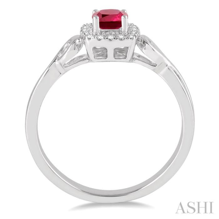 4x4 MM Cushion Shape Ruby and 1/10 Ctw Round Cut Diamond Ring in 10K White Gold