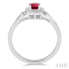 4x4 MM Cushion Shape Ruby and 1/10 Ctw Round Cut Diamond Ring in 10K White Gold