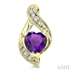 6x6 MM Heart Shape Amethyst and 1/20 Ctw Single Cut Diamond Semi-Precious Earrings in 14K Yellow Gold