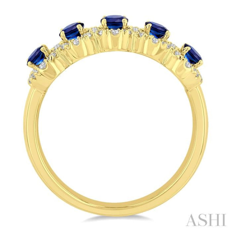 4x3 MM Oval Cut Sapphire and 1/3 Ctw Round Cut Diamond Precious Wedding Band in 14K Yellow Gold