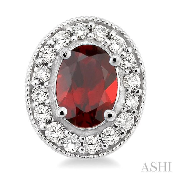7x5 MM Oval Cut Garnet and 3/8 Ctw Round Cut Diamond Earrings in 14K White Gold