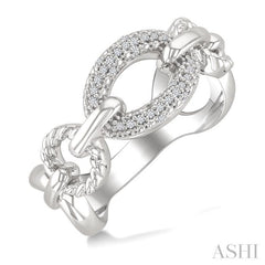 1/10 Ctw Single Cut Diamond Bold Oval Shape Rope Link Ring in Sterling Silver