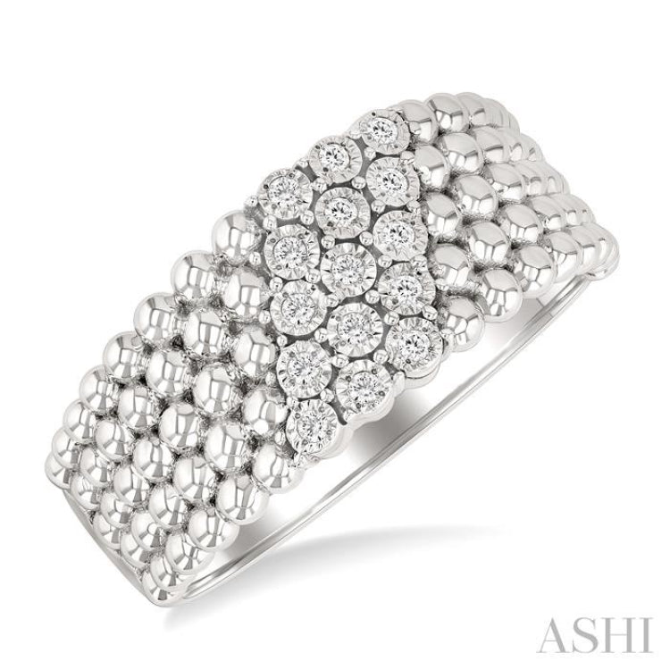 1/10 Ctw Bold Ball Bead and Slanted Single Cut Diamond Fashion Ring in Sterling Silver