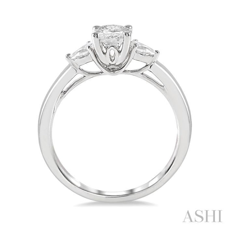 1/2 Ctw Oval and Pear Cut Diamond Ladies Engagement Ring with 1/3 Ct Oval Cut Center Stone in 14K White Gold