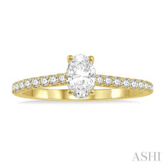 1/5 Ctw Oval Shape Round Cut Diamond Semi-Mount Engagement Ring in 14K Yellow Gold