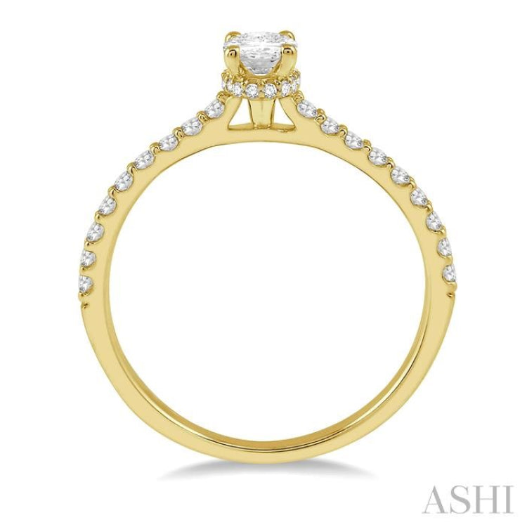 1/5 Ctw Oval Shape Round Cut Diamond Semi-Mount Engagement Ring in 14K Yellow Gold