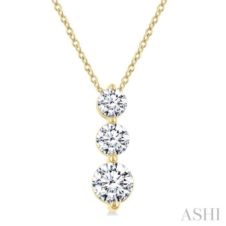 3/4 Ctw Round Cut Diamond Three-Stone Snowman Pendant With Chain in 14K Yellow Gold