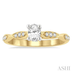 1/6 Ctw Oval Shape Round Cut Diamond Semi-Mount Engagement Ring in 14K Yellow and White Gold