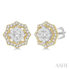 3/4 Ctw Star Lattice Lovebright Round Cut Diamond Earring in 14K White and Yellow Gold