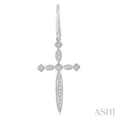1/8 Ctw Marquise & Diamond Mount Cross Charm Round Cut Diamond Earring in 10K White Gold