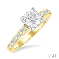 1/4 Ctw Baguette and Round Cut Diamond Semi-Mount Engagement Ring in 14K Yellow and White Gold
