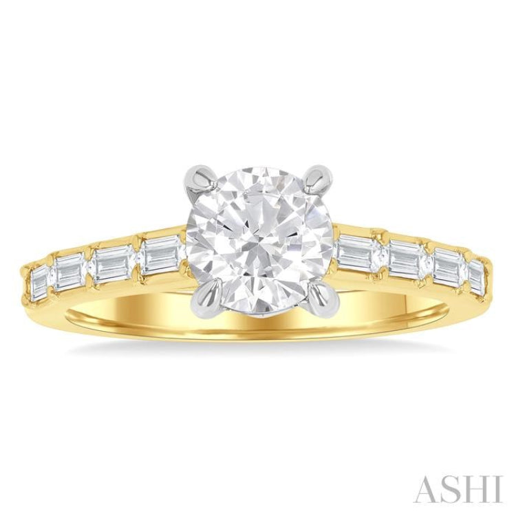 1/4 Ctw Baguette and Round Cut Diamond Semi-Mount Engagement Ring in 14K Yellow and White Gold