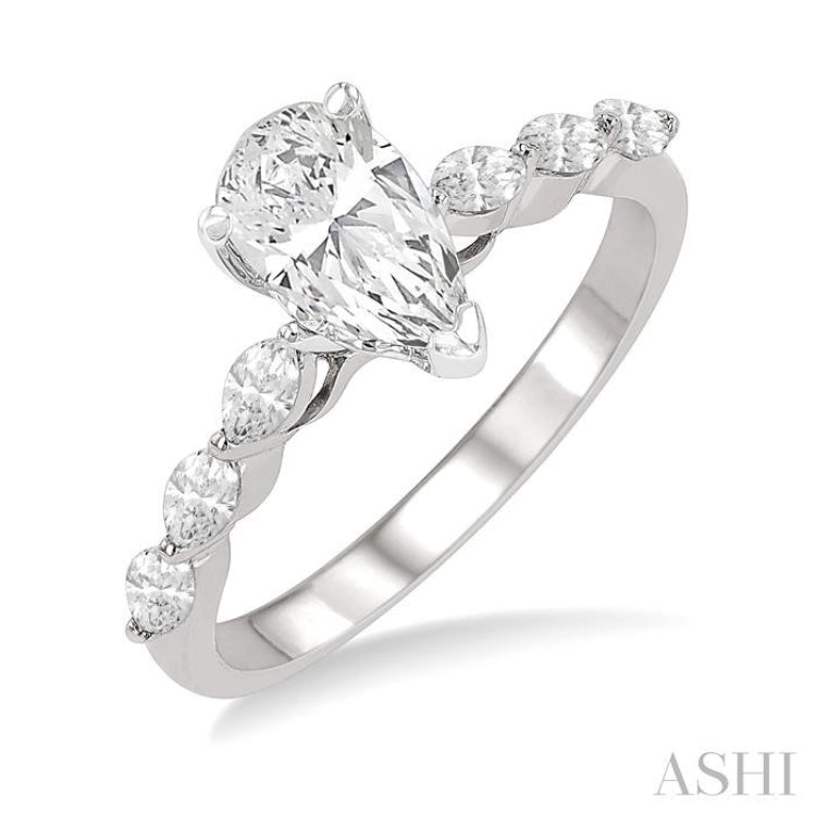 3/8 Ctw Pear Shape Marquise & Round Cut Diamond Semi-Mount Engagement Ring in 14K White Gold