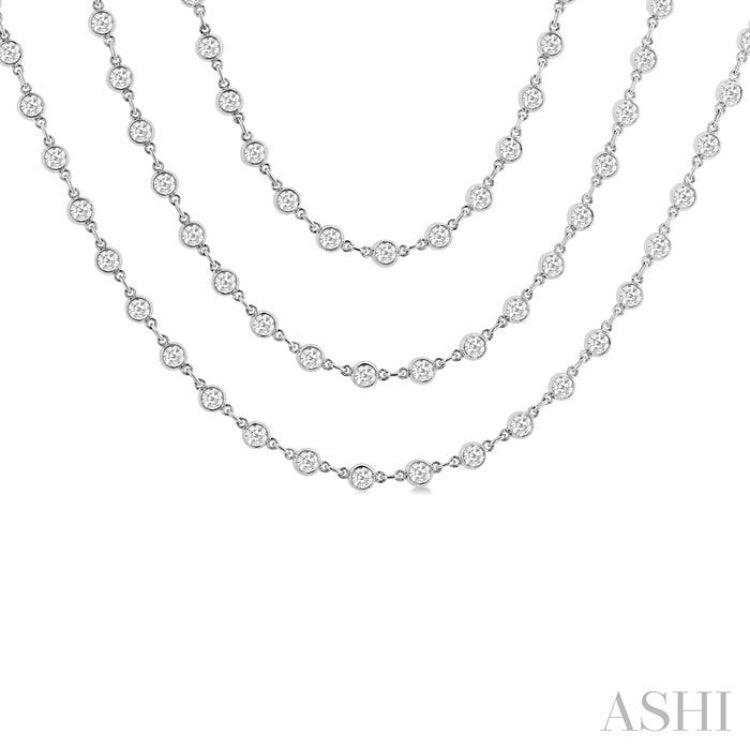 15 Ctw Bezel Set Round Cut Diamond Layered 60-Inch Necklace in 14K White Gold