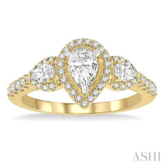 5/8 Ctw Pear Shape Past, Present & Future Round Cut Diamond Semi-Mount Engagement Ring in 14K Yellow and White Gold