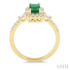 6x4 MM Octagon Cut Emerald and 1/2 Ctw Round Cut Diamond Precious Ring in 14K Yellow Gold