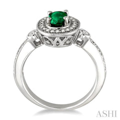 6x4 MM Oval Cut Emerald and 1/5 Ctw Round Cut Diamond Ring in 14K White Gold