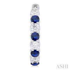 3.1 MM Sapphire and 1 5/8 Ctw Round Cut Inside-Out Diamond Precious Hoop Earrings in 14K White Gold