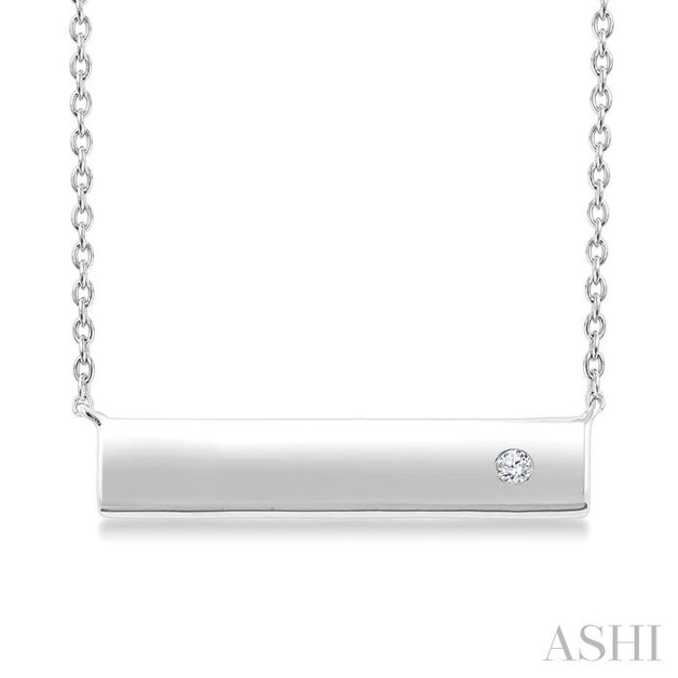 1/50 Ctw Horizontal Bar Round Cut Diamond Fashion Pendant With Chain in Sterling Silver